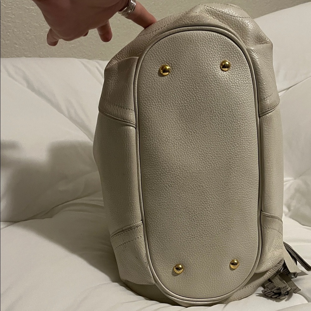 MCM Cream Leather Drawstring Tassel Shoulder Bag - Picture 11 of 14